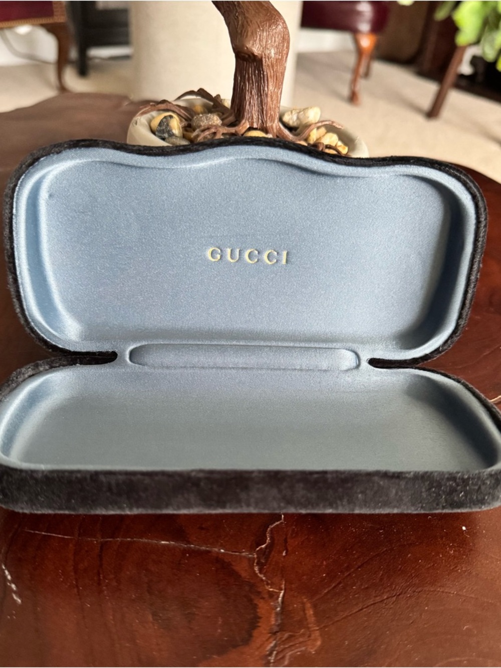 Gucci Women's Eyewear Case in Light Blue Interior with Black Exterior